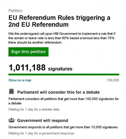 Один миллион человек подписал петицию о пересмотре результатов референдума в Британии