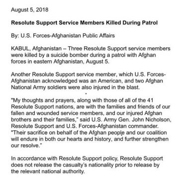 Трое солдат НАТО погибли в востоке Афганистан