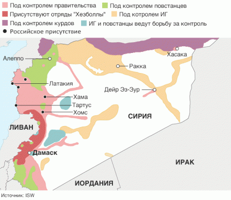 Карта боевых действий в Сирии и баз российской армии